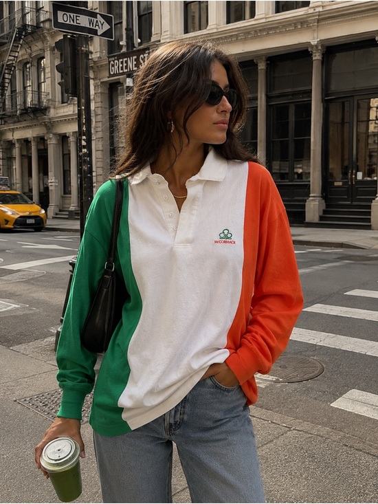 American Vintage Tops - Vintage USA Irish Rugby Shirt XL McCormack Shamrock Colorblock Long Sleeve Polo